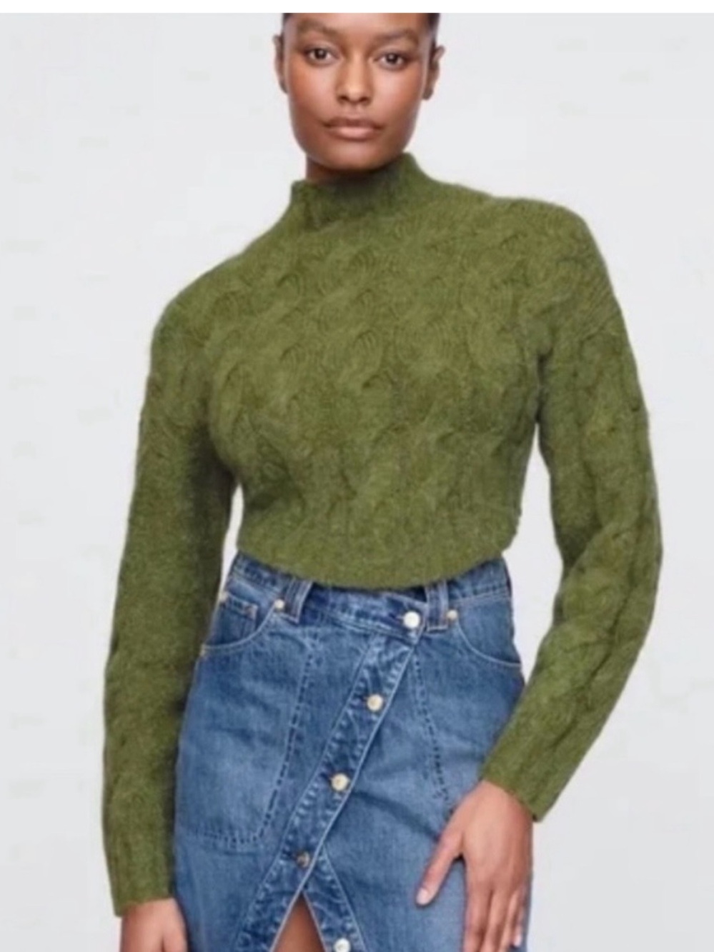 CULT GAIA x THE GAP Olive Green Cable-Knit Mock Neck Sweater